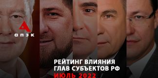 Рейтинг влияния губернаторов по версии АПЭК, июль 2022 г.