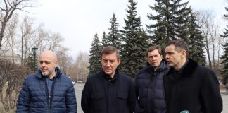Сергей Сокол, Андрей Турчак и Алексей Лемин в Парке Победы