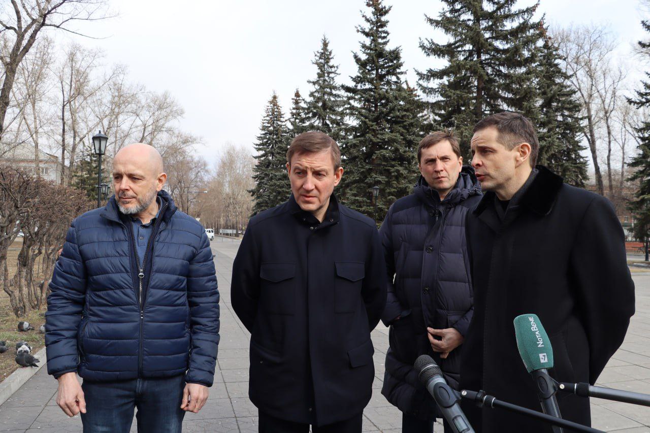 Сергей Сокол, Андрей Турчак и Алексей Лемин в Парке Победы