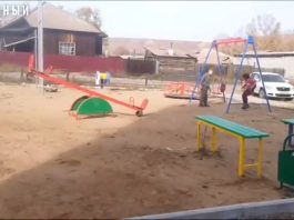 Детская площадка в Сорске. Кадр съемки Народного фронта