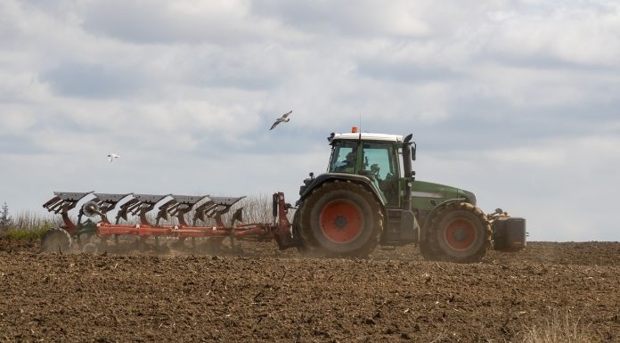 Сельское хозяйство. Поле. Трактор. Удобрения. Изображение из фотобанка