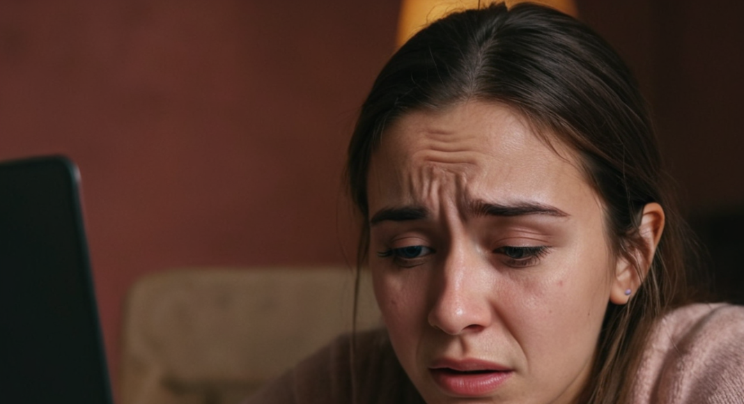 Изображение сгенерировано нейросетью Обманутая мошенниками девушка