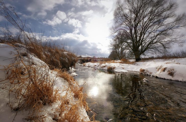 весна, погода, ручей, тает снег, тепло