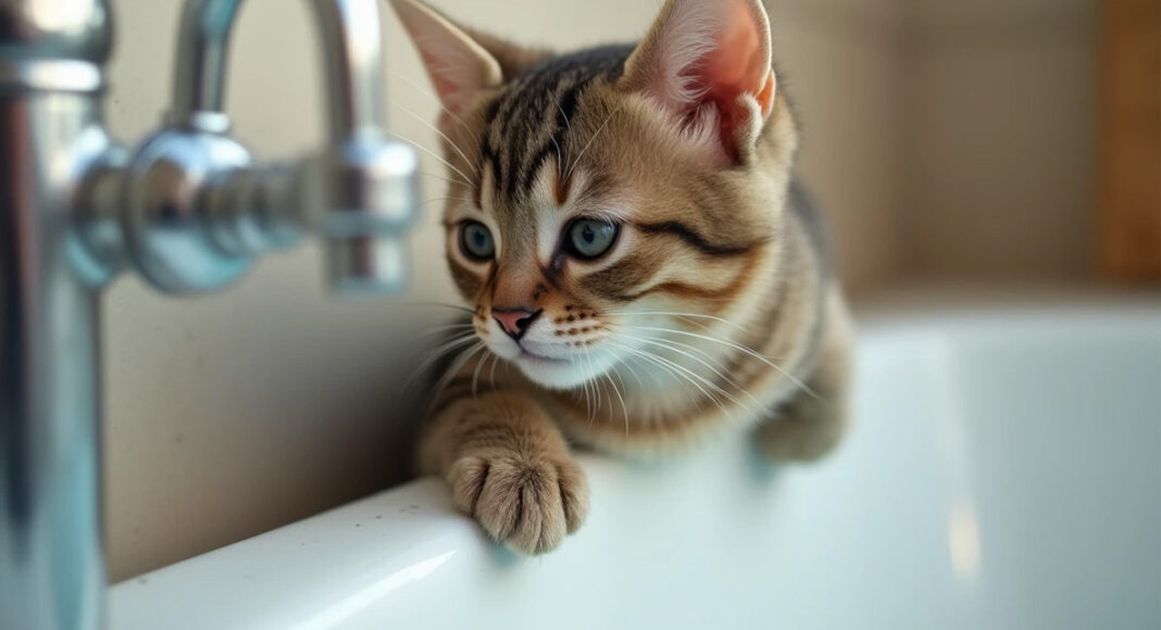 ванна, кот, кошка, вода, отключение воды